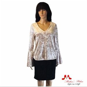 Karen Kane Beige Glisten Up Bell Sleeve Top